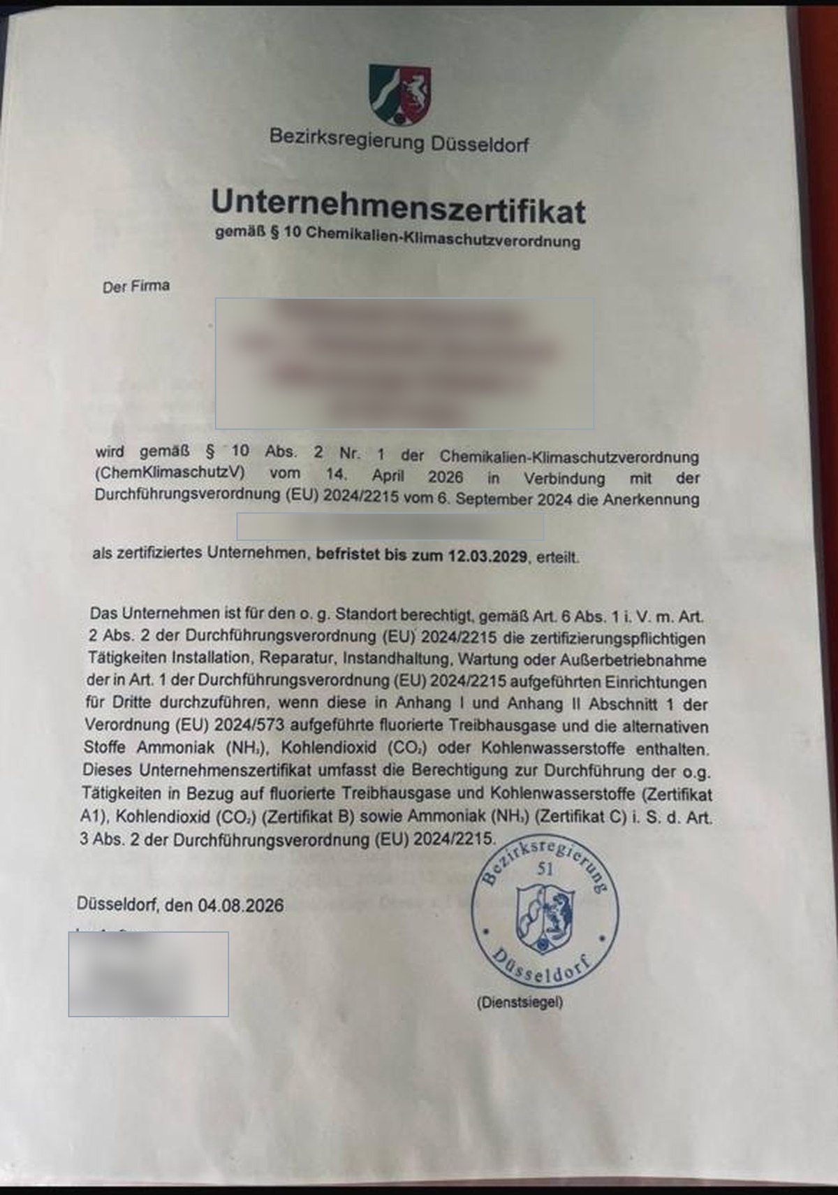 Unternehmenszertifikat Einzelunternehmen